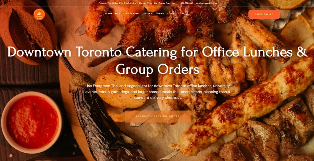Evergreen Thai catering page design