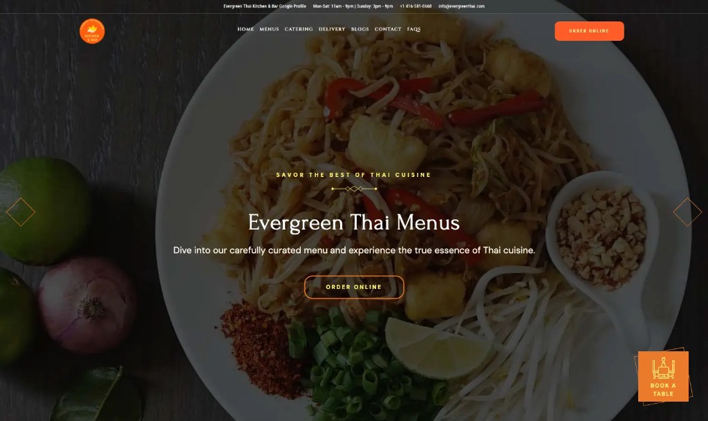 Evergreen Thai menu page design