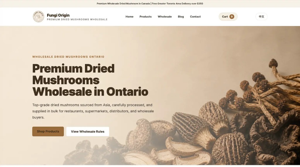 Fungi Origin Wholesale E-commerce Website Case Study cover image